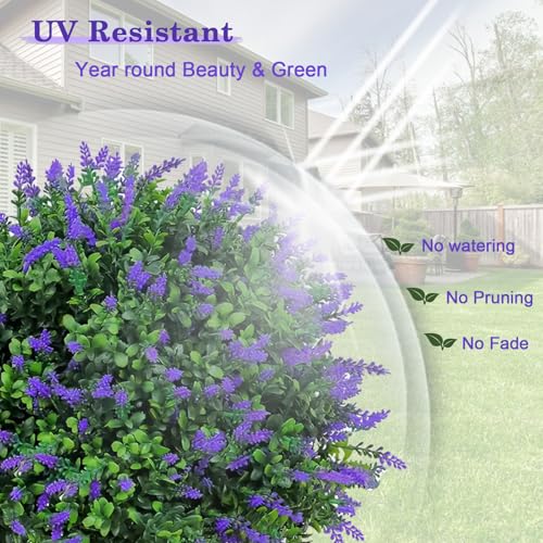 Artificial Lavender Topiary Realistic Faux Shrubs, UV Resistant Fake Plants Trees for Outdoor Front Porch Yard Landscaping Decor-2 Pack - color: Lavender Tree