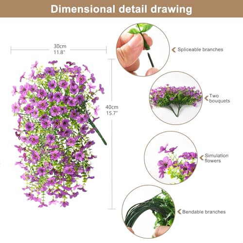 ZFProcess Artificial Hanging Flowers for Outdoors Spring Decoration, 2PCS Silk Fake Daisy Realistic Outdoor Flowers UV Resistant Porch Patio Window Yard Decor(Purple) - color: Purple