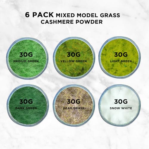 6-Pack Model Grass Cashmere Powder - Mixed Green Flocking Material for Architectural Models, Diorama Landscapes, Sand Table Scenery, and Terrain Construction