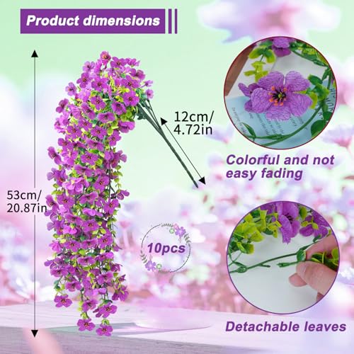 Zythrem 10PCS Purple Artificial Hanging Flowers for Outdoors Summer Faux Silk Daisy UV Resistant Floral Trailing Vine for Outside Planter Front Door Balcony Patio Yard Decor - color: Purple