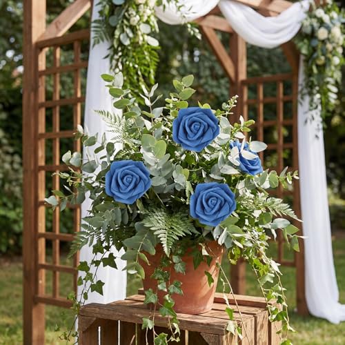 YIFYBYNavy Blue 50 PCS Foam Rose Stemless Artificial Flower Head Bulk 2.75in Small Fake Simulated Eternal Flores Roses Flower for DIY Craft Bridal Bouquets Centerpieces Arrangement Home Decoration - color: Navy Blue