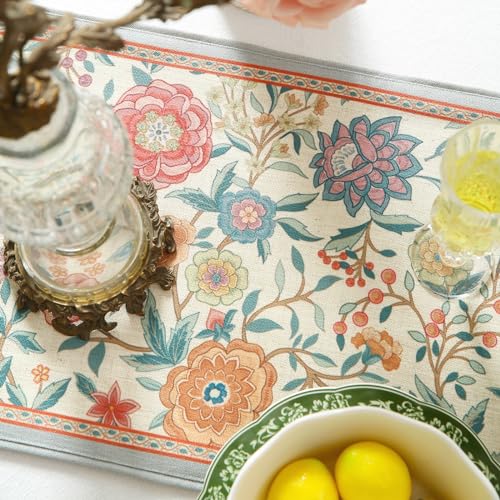 bilin gaier Floral Linen Long Table Runner 87 Inches Long,Wrinkle-Resistant Rustic Farmhouse Decor,Luxury Vintage Runner Table Cloth Accent for Coffee & Dining Table,12"x87" - Flowershadow - color: Flowershadow, size: 12"*87"