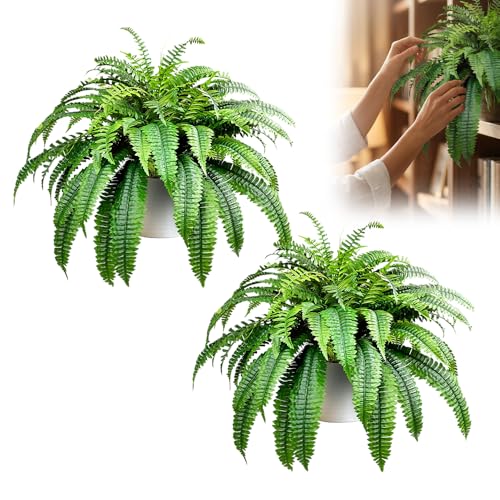 Fake Ferns Artificial Plants Large, Artificial Boston Ferns, Washable Durable Fake Hanging Plants for Outdoors Indoors Home Garden Living Room Decor (2, 28 Branches) - color: 28 Branches