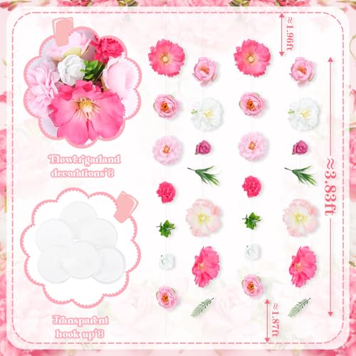 K KUMEED 8 PCS Artificial Flowers Hanging Decorations,Pink Hanging Flowers Garland with Hooks Spring Party Decorations for Wedding Party Background Birthday Baby Shower Home Birthday Decorations