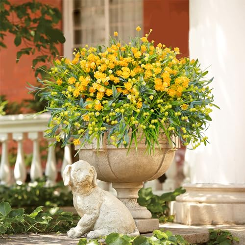 36 Pcs Artificial Flowers for Outdoor, UV Resistant Outdoor Fake Plants Faux Plastic Flowers Shrubs for Outside Garden Patio Porch Window Box Spring Summer Decor (Mixed Yellow) - color: Yellow