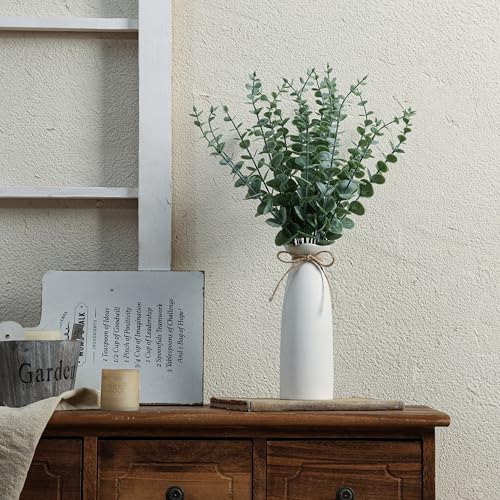 Vase with Greenery, 20pcs Artificial EucalyptusStems in White Vase, Boho Home Decor Plant, 19" Decorative Fake Plants for Home Farmhouse Mantle Centerpiece Decor - color: White