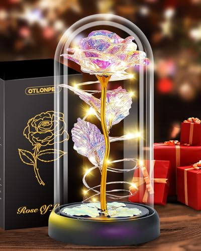 Otlonpe Mothers Day Flowers Gifts for Mom from Daughter Son, Preserved Forever Glass Light Up Rose Gifts for Grandma Wife Women Girlfriend Sister, Gift for Teacher Appreciation Graduation (Colorful) - color: Colorful