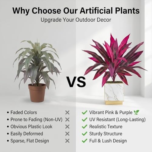 2pcs Large Realistic Artificial Boston Fern & Dragon's Blood Tree, Waterproof Plants with Vibrant/Leaves, UV Resistant Outdoor Fake Plants for Garden, Patio, Wedding, Balcony (3pc)