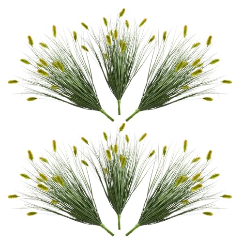 24 inches Extra Lush Artificial Reed Grass (6pcs), Luxury Fake Plants with 13 Heads Dogtail Flower, Luxury Faux Greenery with Dogtail for Garden Porch and Home Decor (Green-13) - color: Green-13, size: 24 inches