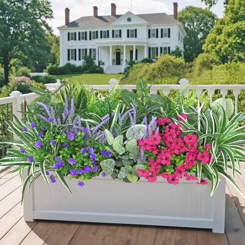 DEMIUKO 20 Bundles Artificial Plants Outdoor Fake Flowers UV Resistant Faux Greenery Stems Fake Ferns Shrubs Plastic Plants for Garden Patio Porch Yard Window Box Home Decor - color: Mix-1, size: 20PCS