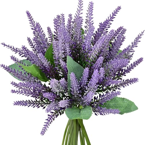 FiveSeasonStuff Dark Purple Lavender Artificial Flowers 14.6 inches 10 Stems - color: Dark Purple Lavender Bouquet