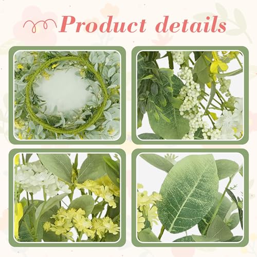 YNYLCHMX 20" Spring Summer Wreaths for Front Door, Artificial Floral Wreath with Yellow White Daisy & Green Eucalyptus Leaves, Green Foliage Wreath for Wall Window Farmhouse Party Holiday Home Decor - color: Daisy