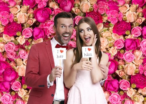 8x6ft Pink Red Rose Photo Backdrop Vinyl Studio Background for Valentine's Day, Mother's Day, Birthday Party DH-358 - size: 8X6FT