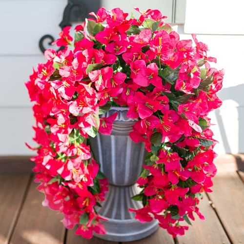 HyeFlora Bougainvillea Artificial Hanging Flowers Plants for Outdoors Decoration, 2pcs Fake Flowers Silk Bougainvillea Vines Realistic UV Resistant Faux Flowers for Planters Porch Patio Urn, Hot Pink - color: Hot Pink