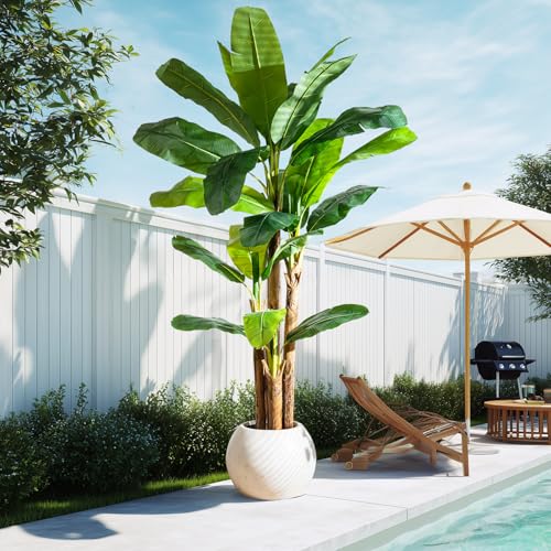 Artificial Banana Tree 8.2ft, Faux Tropical Palm Tree Plant with Realistic Leaves, Low Maintenance Indoor Outdoor Decor for Home Office Porch, in Nursery Pot - size: 8ft 2in