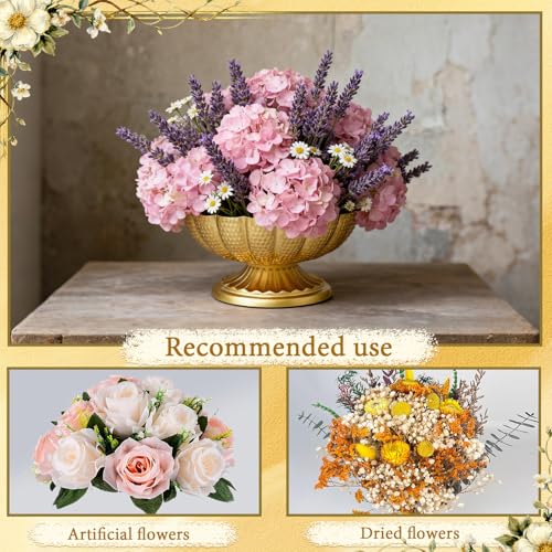 Gold Metal Urn Vases Set - 3.7 Inch Small Pedestal Flower Pot for Wedding Centerpieces, Table Decor, Floral Arrangements, Anniversary Party, Home Decoration (2, Gold-3.7"×7.3")