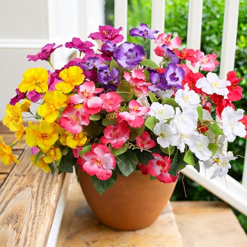 Hibiscus Artificial Flowers Plants for Outdoors Summer Decoration, 6 Bundles Fake Silk Hibiscus Bouquet Realistic UV Resistant Tropical Flowers Artificial for Outside Planter Front Door Porch Patio - color: 6-color Mix(1 Fuchsia, 1 Red, 1 Pink, 1 Purple,
