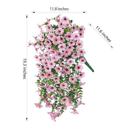 HyeFlora Artificial Flowers for Outdoors Decoration, 2Pcs Pink Fake Hanging Spring Summer Decor, Lifelike Plants, UV & Fading Resistant Flower for Porch Patio Balcony Planter Yard Home Garden - color: Pink