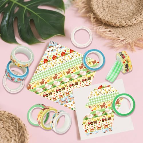 12 Rolls Farm Animals Washi Tape Set, Farmhouse Cow Sheep Pig Ducks Decorative Tapes, Fall Cute Cartoon Masking Tape for Journaling Scrapbook Journals Planners DIY Crafts Christmas Party Decor 16.4FT - color: N