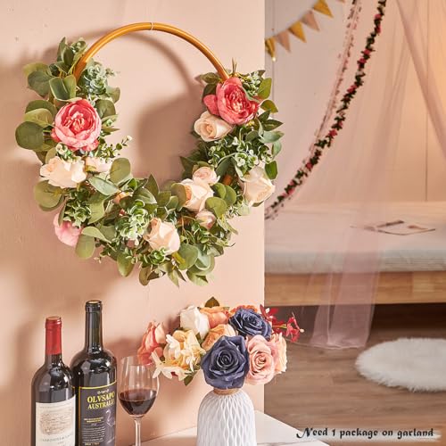 Artificial Flower Garland 3pcs 5.9ft Champagne Pink Floral Peony Vine Decor | PONKING Fake Rose Vine Flowers Hanging Faux Roses String for Room Party Home Wedding Birthday Wall Arch Decoration - color: Huge Flower Champagne Pink Vines 5.4ft