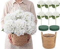 6 Pcs 14 Inch White Artificial Hydrangea Flowers with Woven Handle Basket and Floral Foam, Full Silk Fake Hydrangeas Kit for Handheld Bouquet Wedding Table Centerpieces Home Decor