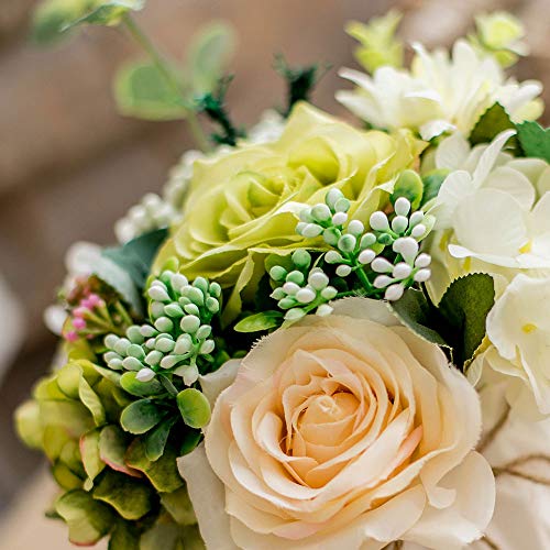 TKAS Artificial Flowers Fake Flowers Silk Rose Bouquets Decoration with Ceramics Vase for Table Home Office Wedding (Mix Color-1) - color: Mix Color-1