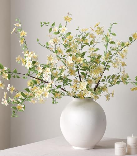 Fake Flowers, 3 Pcs Artificial Flowers Greenery Stems Faux Greenery Stems Branches for Vases Realistic Silk Real Touch Spring Greenery Stems Bulk Bedroom Office Wedding Table Summer Home Decor - color: Yellow