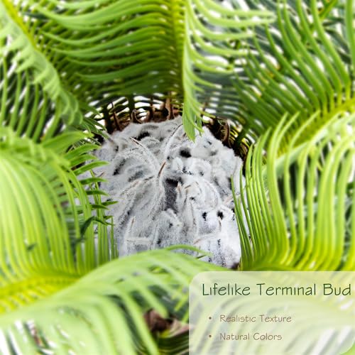 Bellacat 3ft UV Resistant Faux Sago Palm Tree with Natural & Lifelike Bark, 35in Super Full Artificial Cycad Tree with Realistic Leaves, for Home Office Patio Porch Front Door Decor. - size: 3ft