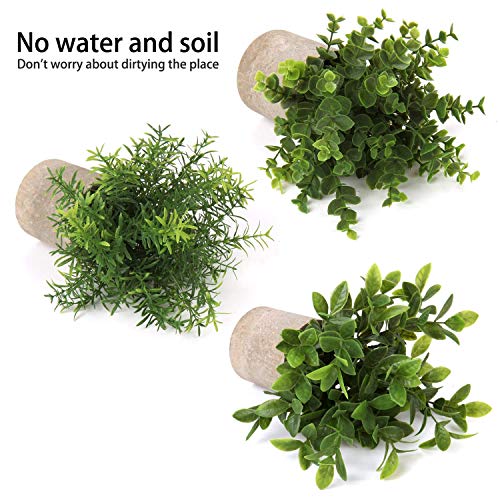 Briful Artificial Potted Plants Set of 3 Small Faux Plant Eucalyptus Mini Fake Plant Decor for Home Table Office Room Desk Bathroom Shelf Kitchen Rustic Farmhouse Mantel Decoration - color: 4-green