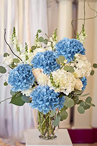 DILATATA 4 Pcs Dried Touch Hydrangeas Artificial Flowers 17" Tall Large Silk Hydrangea Stems Fake Hydrangea Arrangements for Home Office Table Centerpieces-Blue Hydrangea - color: Cool Blue, size: 4PCS