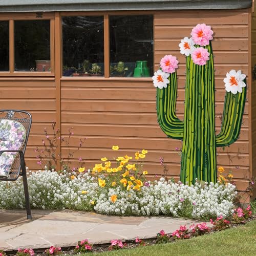 Honoson 7 Pcs 6ft Cactus Party Decorations with 3D Flowers Cactus Cutout Cardboard Cacti Summer Plant Wall Decor for Photo Prop Desert Wild West Mexican Fiesta Cowboy Vbs