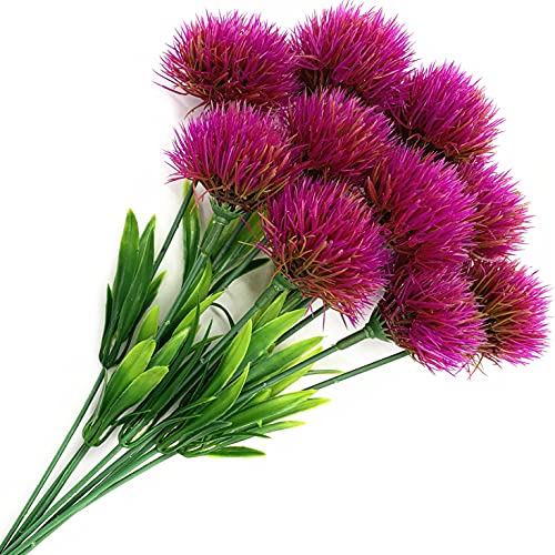 Artificial Dandelion Flowers (Purple 10 Pcs) Fake Plants, Plastic Faux Stems Flower Outdoor Indoor Home Garden Party Room Office Wedding Table Centerpieces DIY Filler Decoration - color: Dandelions Purple/ 10 Pcs
