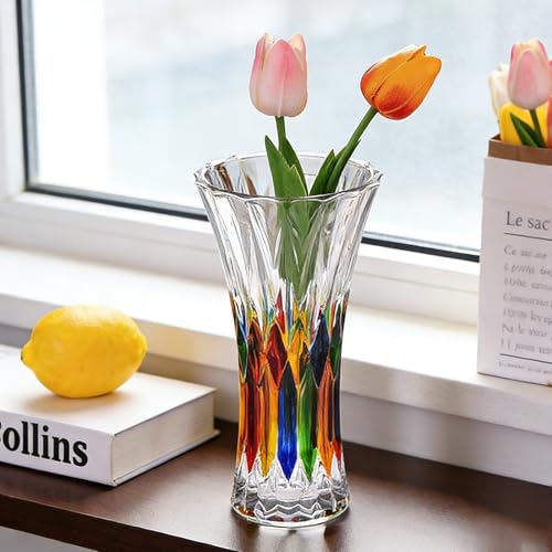 Glass Vase for Flowers Modern Vases Home Decor Unique Flower Vase for Bouquet 7.7" Centerpiece Vase Decor Room,Living Room,Library,Office,Table,Entryway,Modern Farmhouse(Crystal Clear) - color: Crystal-5