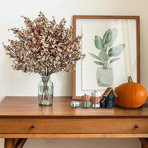 Sggvecsy 15 Pcs Babys Breath Artificial Flowers Gypsophila Bouquets Bulk Real Touch Fake Silk Flowers for Home DIY Floral Arrangement Table Centerpiece Fall Thanksgiving Autumn Decoration (Skin Brown) - color: Skin Brown, size: 15Pcs
