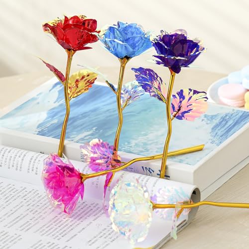 20PCS Artificial Colorful Flowers Galaxy Rose Crystal Flower Glass Rose Gifts for Wedding, Mother' s Day Memorable Days, Blue - color: Blue