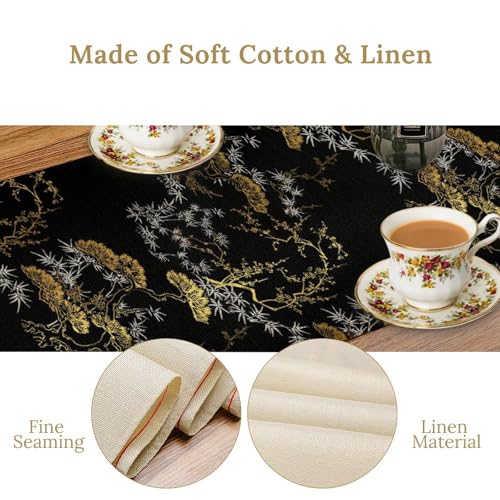 Modern Japanese Bamboo Table Runner, Black Gold Chinese Bamboo Print Table Runner for Kitchen Dining Home Party 13x36in - color: Bamboo-5, size: 13x36in