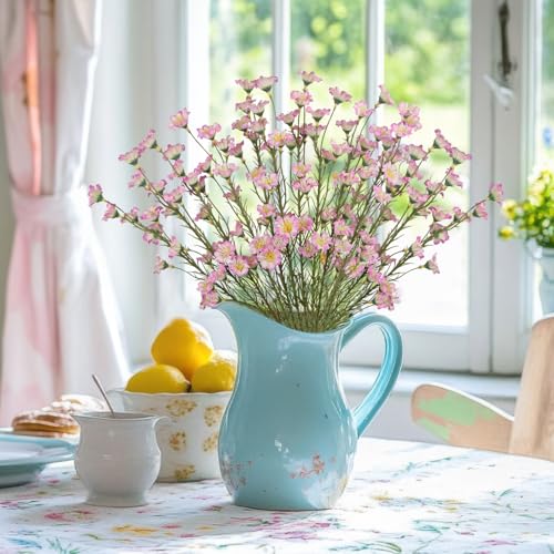 CITYES 10 Pcs Artificial Wildflowers with Stems Bulk Silk Spring Flowers 21 Inch Fake Forsythia Branches Pink Faux Wildflowers Floral Arrangements for Home Decor Indoor Outdoor Wedding Centerpieces - color: Pink