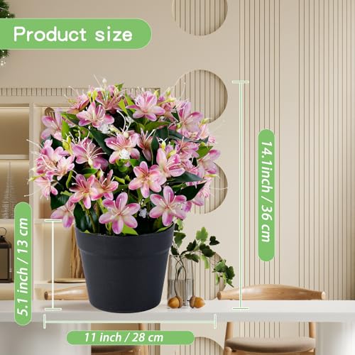 14'' Artificial Plants Fake Lily Flowers in Pot for Home Garden Indoor Outdoor Spring Summer Decorations (Rose Red) - color: Rose Red