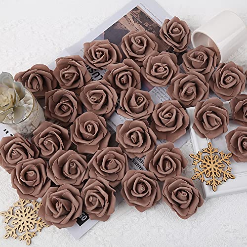 Artificial Rose Flower Heads, 100pcsDark Brown Roses Artificial Flower Foam Rose for DIY Wedding Bouquets Centerpieces Arrangements Party Baby Shower Home Decor (Stemless,Dark Brown) - color: Dark Brown, size: 100PCS