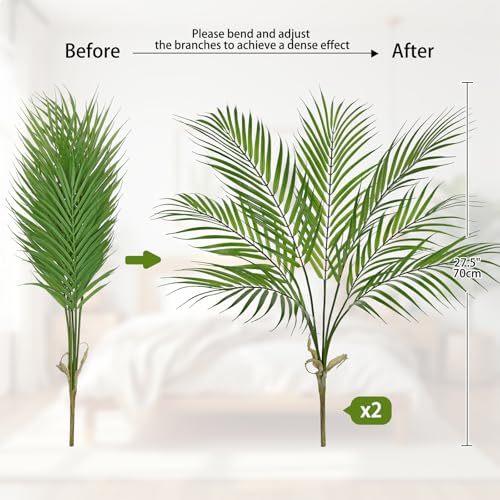 2PCS Artificial Palm Plant Leaves 27.5" Fake Tropical Areca Palm Bushes Tree Leaf Large Faux Greenery Stem Shrubs for Indoor Outdoor Home Garden Arrangement Jungle Safari Wedding Party Decor, 7 Leaves - color: Palm - 7 Leaves, size: Bushes