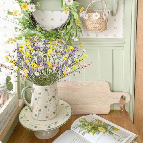 CITYES 16 Pcs Artificial Wildflowers with Stems Bulk Silk Spring Flowers Floral Picks 21inch Fake Forsythia Branches Faux Wildflowers Arrangements for Home Decor Indoor Outdoor Wedding Centerpieces - color: Pink, White, Yellow, Purple