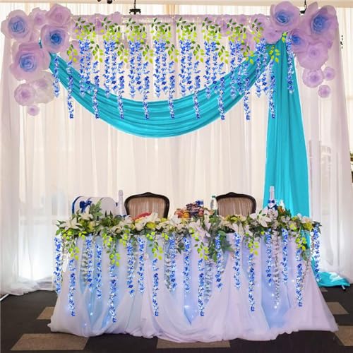 WEISPARK Fake Hanging Flowers - 12 Pieces 3.75 Feet/Piece Artificial Wisteria Vine Ratta Hanging Garland Silk Flowers for Home Party Wedding Decor (Royal Blue) - color: Royal Blue