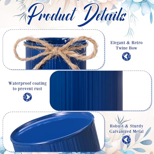Rustic Vase for Table Centerpieces 4.33 Inch Small Petite Flower Vase with Twine Bow Vintage Farmhouse Decor for Wedding Reception Dining, Home Galvanized Metal Buckets(Dark Blue,12 Pcs) - color: Dark Blue
