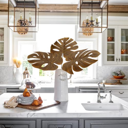 DILATATA Artificial Monstera Leaves with Stems 30" Fall Faux Tropical Leaf Orange Silk Monstera Leaves Fake Palm Branches for Home Fireplace Farmhouse Centerpieces Thanksgiving Wedding Autumn Décor - color: 30" Monstera#orange Silk 3pcs