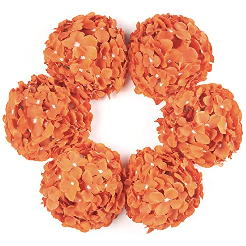 DuHouse Silk Hydrangea Artificial Flower Heads with Stems Fake Hydrangeas Flowers for DIY Wedding Centerpiece Home Decor,Pack of 6(Burnt Orange) - color: Burnt Orange