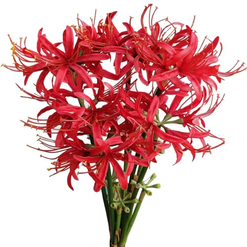 6 Sets 67 CM Lycoris Radiata Artificial Spider Lily Flowers Stonegarlic Clusteramaryllis for Home Garden Wedding Party Decor (Red) - color: Red