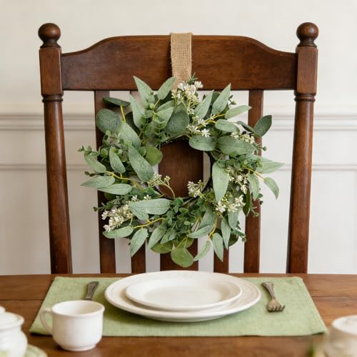 6 Pcs Mini Eucalyptus Wreaths for Cabinets with Greenery Artificial Leaves Spring Summer Small Candle Rings Wreaths for Home Kitchen Front Door Window Farmhouse Porch Wall Hanging Decor - color: Green
