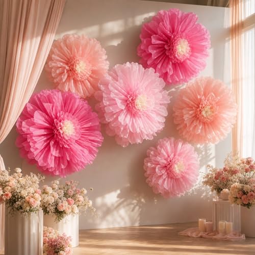 Giegxin 6 Pcs 31.4", 24" Pink, Rose Red Giant Paper Flowers Big Pink Tissue Flowers for Wall Decorations Jumbo Crepe Floral for Wedding Tea Party Baby Shower Classroom Bulletin Board Birthday Backdrop - color: Rose Red,Pink, size: 31.5", 24"