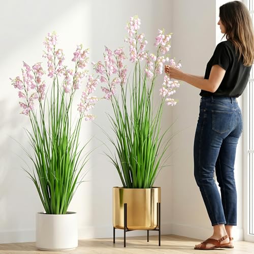 Ttranewsoo Green Onions Home Decor Fake Plants Lily of The Valley Snake Plant Home DéCor Accents Artificial Grass Room Decor Artificial Plants Indoor Artificial Grass 47" 2PCS（Pink） - color: 120cm Pink-2pcs