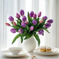 Bailikang 20PCS Fake Tulips 12' Artificial Tulip Silk Flowers Fake PU Bouquet Artificial Flowers Faux Flowers with Gift Box Soft Faux Tulips Bouquets Arrangements for Party Wedding Home - color: Purple